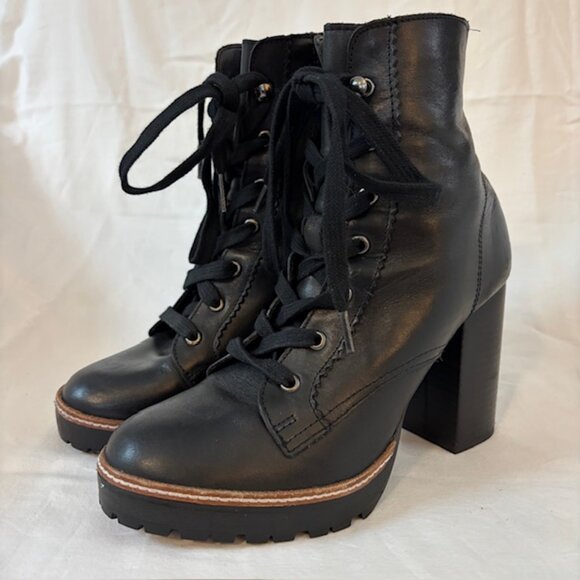 Chelsea & Violet Lexie Black Leather Lace Up Platform Combat Boots Size 8.5M - Picture 1 of 12
